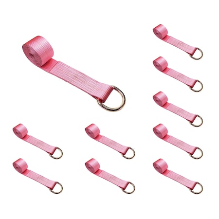 Tie 4 Safe 2" x 10' Lasso Strap w/ D Ring Auto Tie Down Wheel Lift Tow Truck Trailer Pink, 10PK TWS21-510-W27-PK-C-10